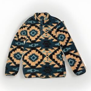 Home Free Sherpa Jacket Small Fleece Aztec Kansas Green Tan Black Gorpcore